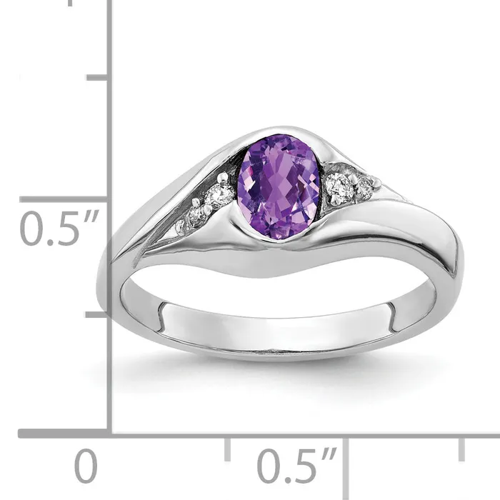 Rings Goldia Solid 14k White Gold 6x4mm Oval Simulated Amethyst ChecKer AAA CZ Ring