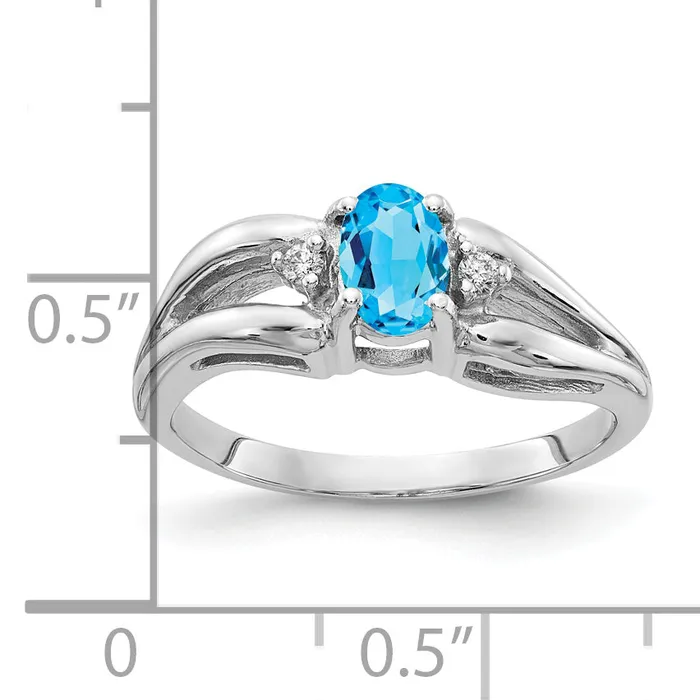 Rings Goldia Solid 14k White Gold 6x4mm Oval Simulated Blue Topaz AAA CZ Ring