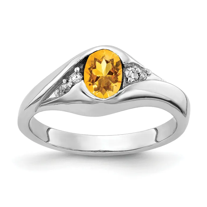 Rings Goldia Solid 14k White Gold 6x4mm Oval Simulated Citrine AAA CZ Ring Rings Goldia Solid 14k White Gold 6x4mm Oval Simulated Citrine AAA CZ Ring