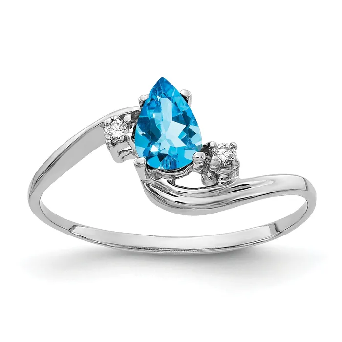 Rings Goldia Solid 14k White Gold 6x4mm Pear Simulated Blue Topaz ChecKer A CZ Ring Rings Goldia Solid 14k White Gold 6x4mm Pear Simulated Blue Topaz ChecKer A CZ Ring