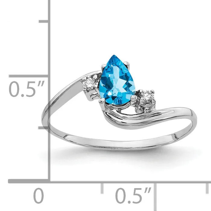 Rings Goldia Solid 14k White Gold 6x4mm Pear Simulated Blue Topaz ChecKer A CZ Ring