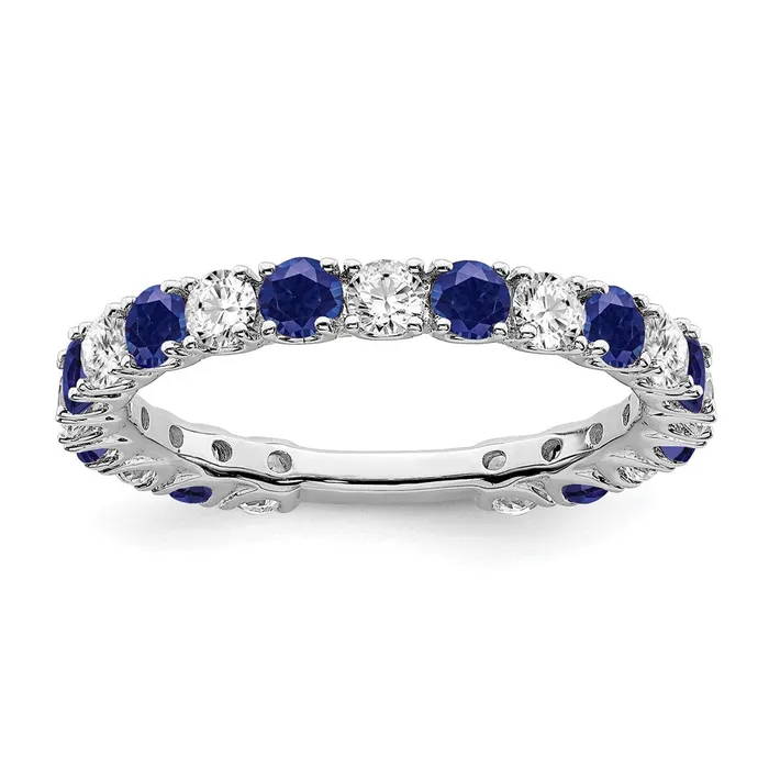 Rings Goldia Solid 14k White Gold Created Simulated Sapphire and CZ Band