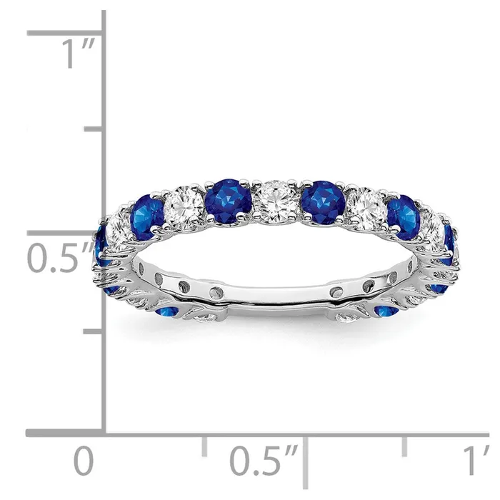Rings Goldia Solid 14k White Gold Created Simulated Sapphire and CZ Band