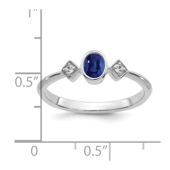 Rings Goldia Solid 14k White Gold Oval Bezel Simulated Sapphire and CZ Ring