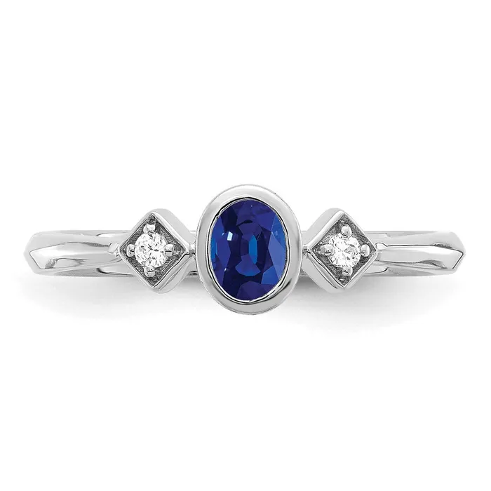 Rings Goldia Solid 14k White Gold Oval Bezel Simulated Sapphire and CZ Ring