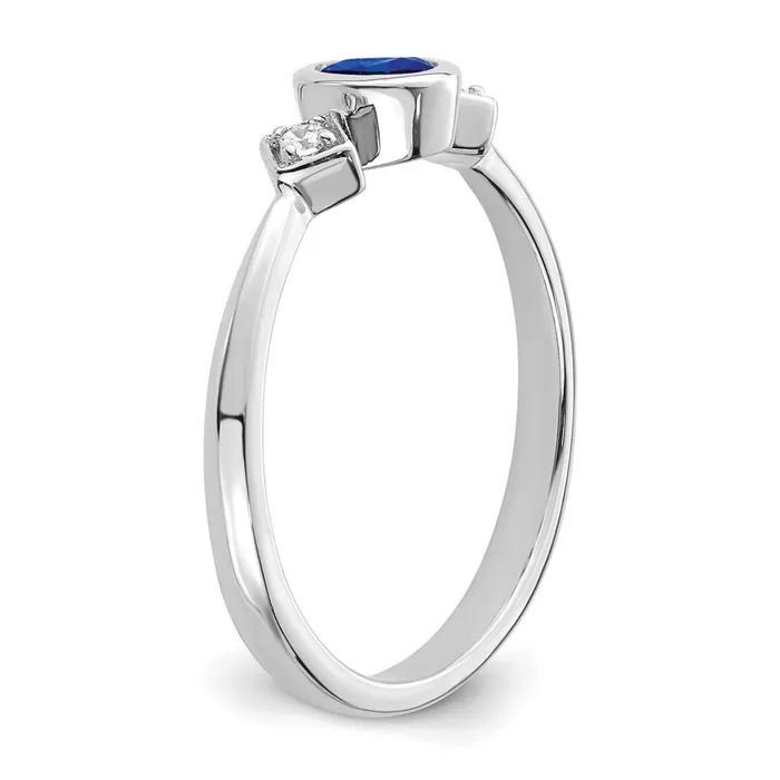 Rings Goldia Solid 14k White Gold Oval Bezel Simulated Sapphire and CZ Ring