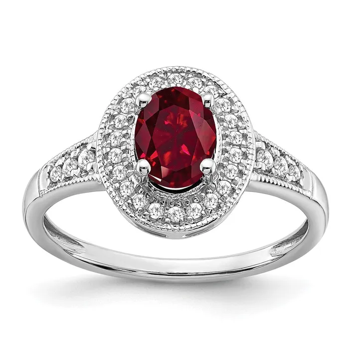 Rings Goldia Solid 14k White Gold Oval Created Simulated Ruby and CZ Halo Ring Rings Goldia Solid 14k White Gold Oval Created Simulated Ruby and CZ Halo Ring