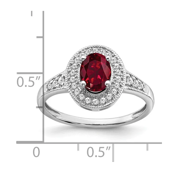 Rings Goldia Solid 14k White Gold Oval Created Simulated Ruby and CZ Halo Ring