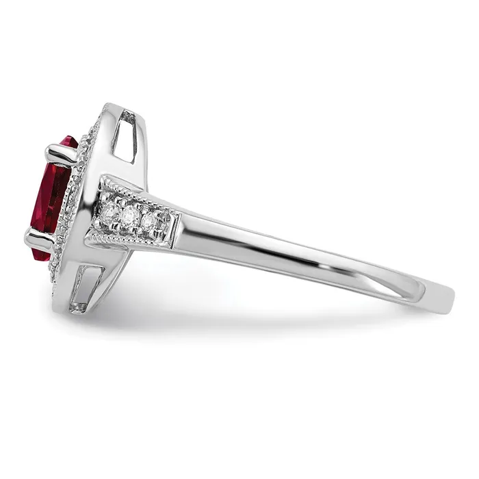 Rings Goldia Solid 14k White Gold Oval Created Simulated Ruby and CZ Halo Ring