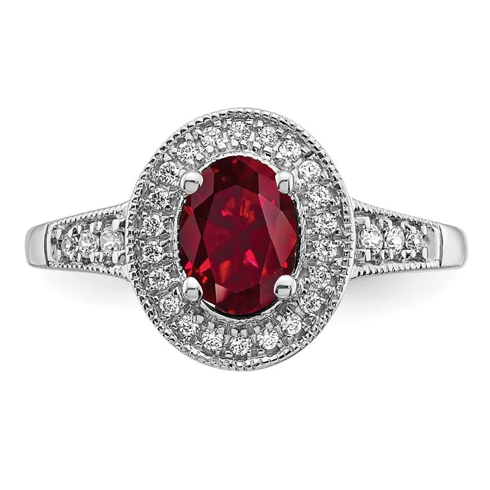 Rings Goldia Solid 14k White Gold Oval Created Simulated Ruby and CZ Halo Ring