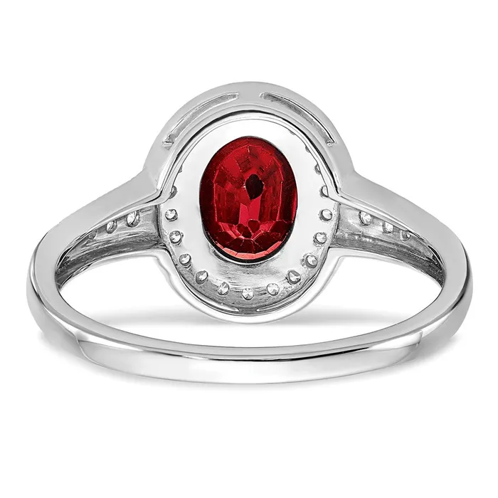 Rings Goldia Solid 14k White Gold Oval Created Simulated Ruby and CZ Halo Ring