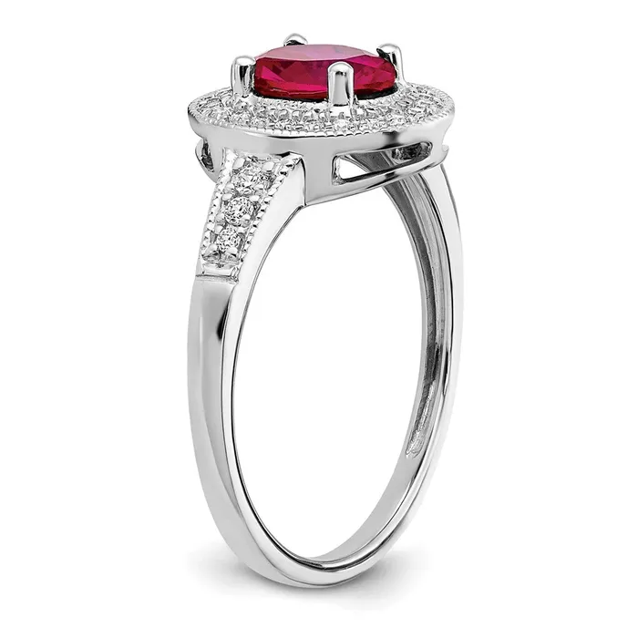Rings Goldia Solid 14k White Gold Oval Created Simulated Ruby and CZ Halo Ring