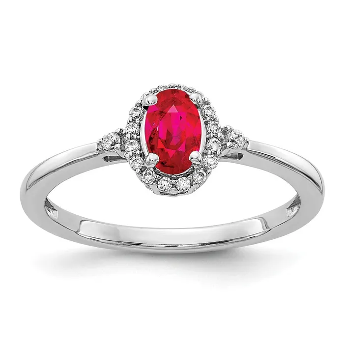 Rings Goldia Solid 14k White Gold Oval Simulated Ruby and CZ Halo Ring