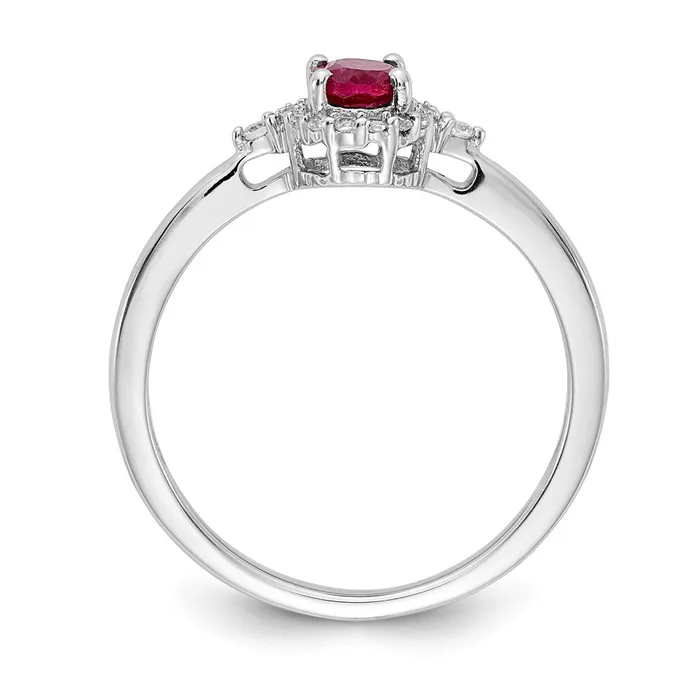 Rings Goldia Solid 14k White Gold Oval Simulated Ruby and CZ Halo Ring