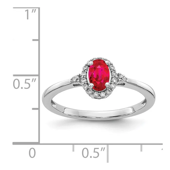 Rings Goldia Solid 14k White Gold Oval Simulated Ruby and CZ Halo Ring