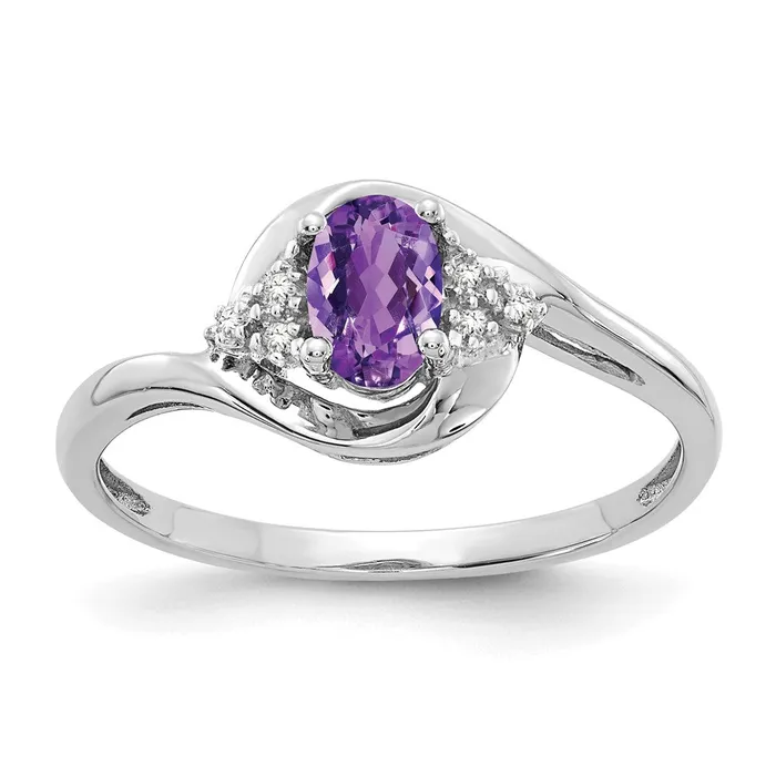 Rings Goldia Solid 14k White Gold Simulated Amethyst and CZ Ring
