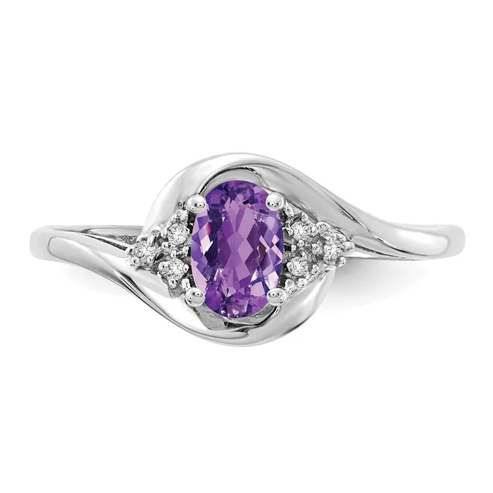Rings Goldia Solid 14k White Gold Simulated Amethyst and CZ Ring