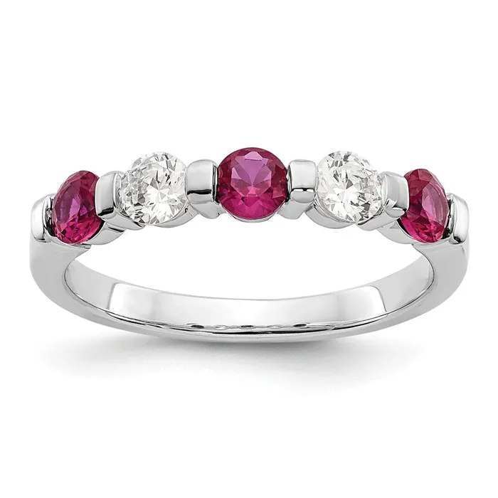 Rings Goldia Solid 14k White Gold Simulated CZ wSimulated Ruby Band