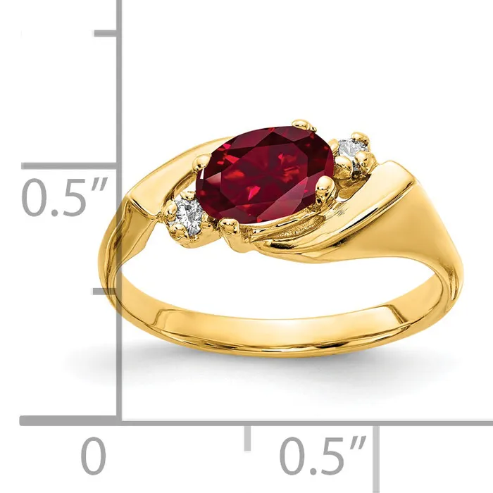 Rings Goldia Solid 14k Yellow Gold 7x5mm Oval Created Simulated Ruby VS CZ Ring