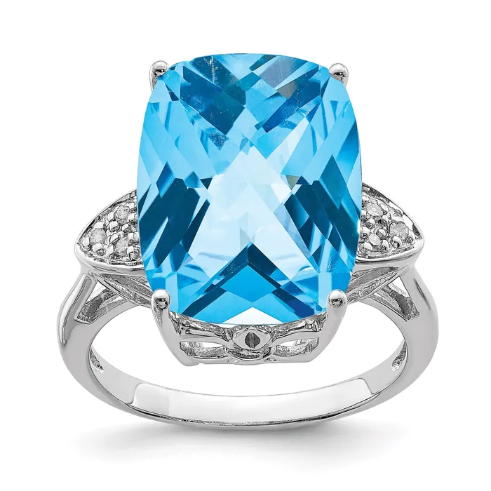 Rings Goldia Sterling Silver Rhodium CheckerCut Blue Topaz u0026 Natural Diamond Gemstone Birthstone Ring Fine Jewelry Gift for Her Rings Goldia Sterling Silver Rhodium CheckerCut Blue Topaz u0026 Natural Diamond Gemstone Birthstone Ring Fine Jewelry Gift for Her