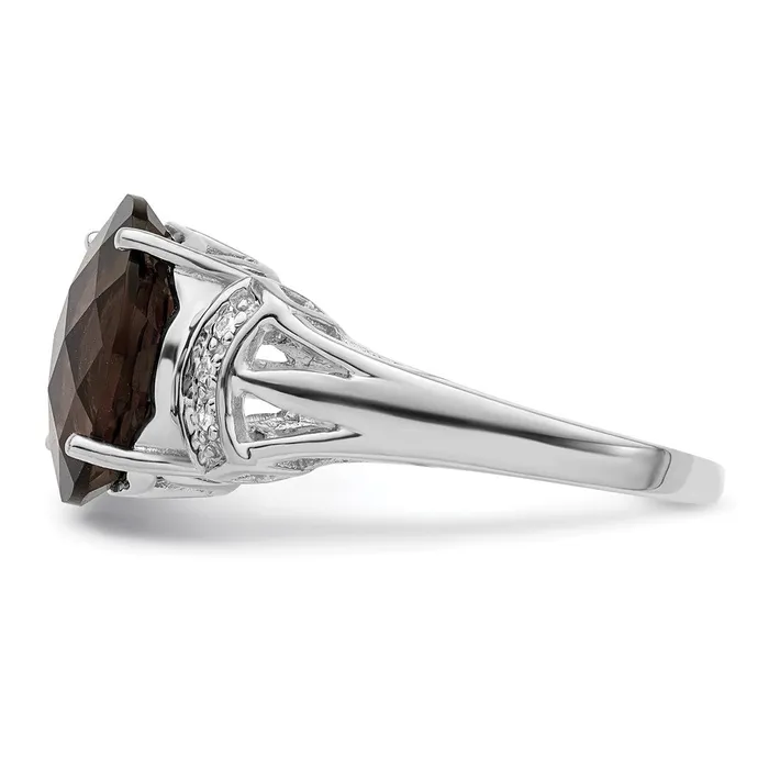 Rings Goldia Sterling Silver Rhodium CheckerCut Smoky Quartz u0026 Diamond Ring