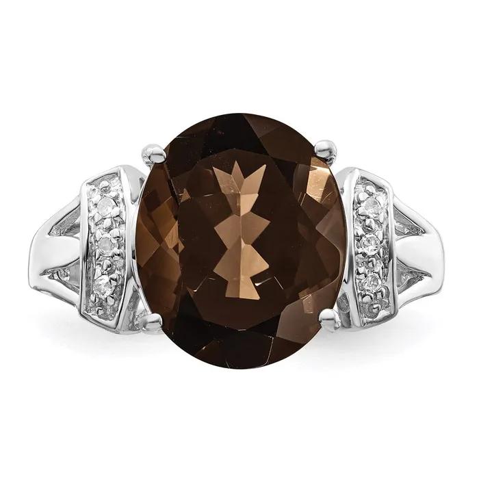 Rings Goldia Sterling Silver Rhodium CheckerCut Smoky Quartz u0026 Diamond Ring