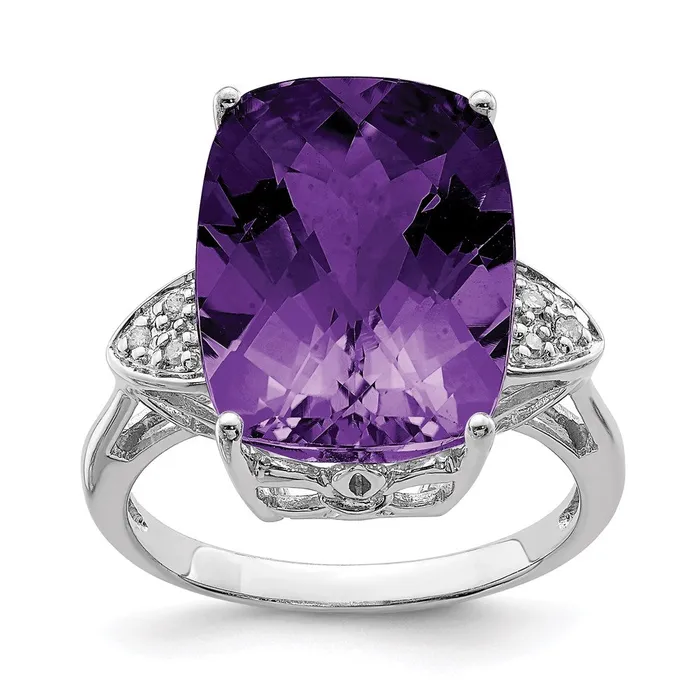 Rings Goldia Sterling Silver Rhodiumplated CheckerCut Amethyst u0026 Diamond Ring Rings Goldia Sterling Silver Rhodiumplated CheckerCut Amethyst u0026 Diamond Ring