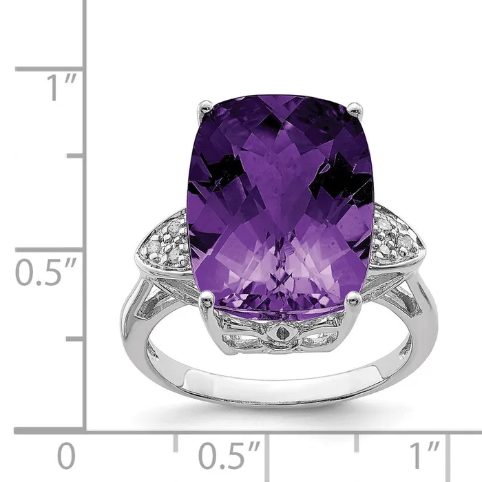 Rings Goldia Sterling Silver Rhodiumplated CheckerCut Amethyst u0026 Diamond Ring