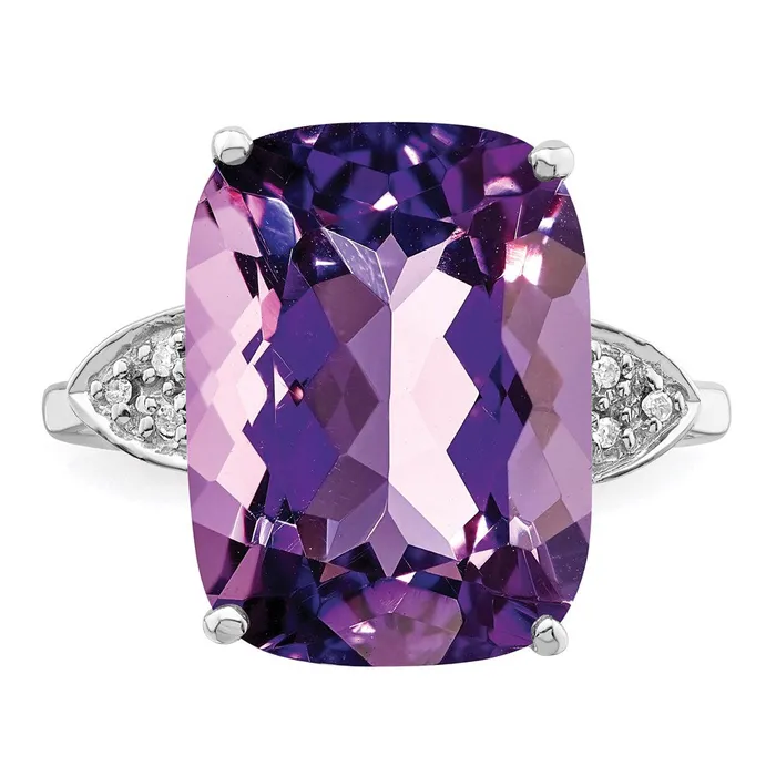 Rings Goldia Sterling Silver Rhodiumplated CheckerCut Amethyst u0026 Diamond Ring