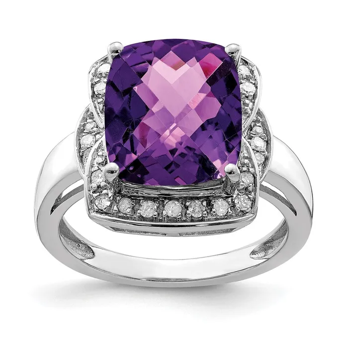 Rings Goldia Sterling Silver Rhodiumplated Diamond u0026 CheckerCut Amethyst Ring Rings Goldia Sterling Silver Rhodiumplated Diamond u0026 CheckerCut Amethyst Ring