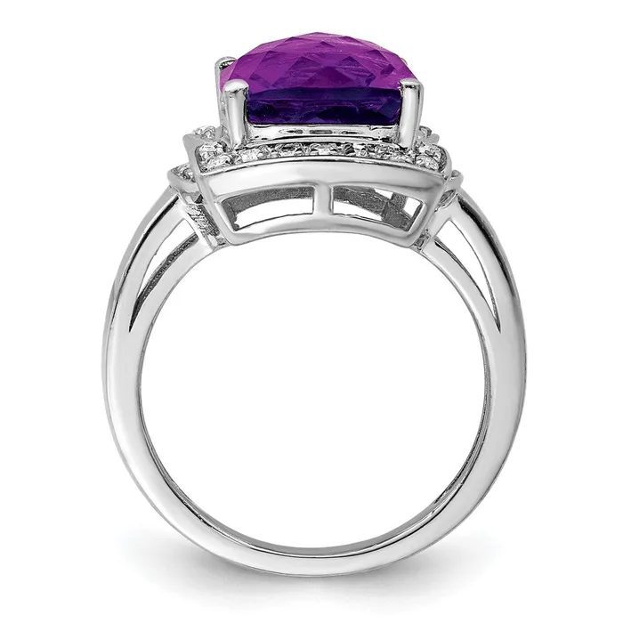 Rings Goldia Sterling Silver Rhodiumplated Diamond u0026 CheckerCut Amethyst Ring