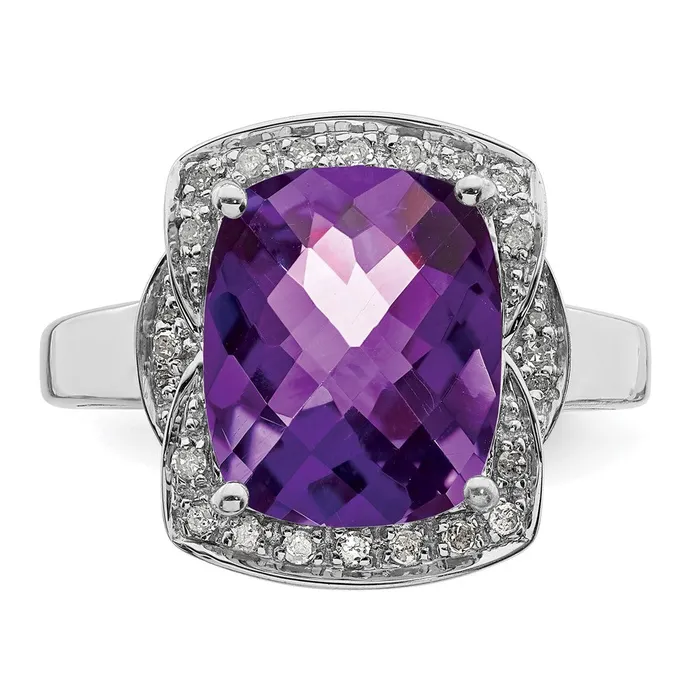 Rings Goldia Sterling Silver Rhodiumplated Diamond u0026 CheckerCut Amethyst Ring
