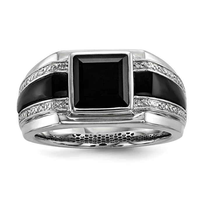 Rings Goldia White Night Sterling Silver Rhodiumplated Diamond and Onyx Mens Ring Rings Goldia White Night Sterling Silver Rhodiumplated Diamond and Onyx Mens Ring