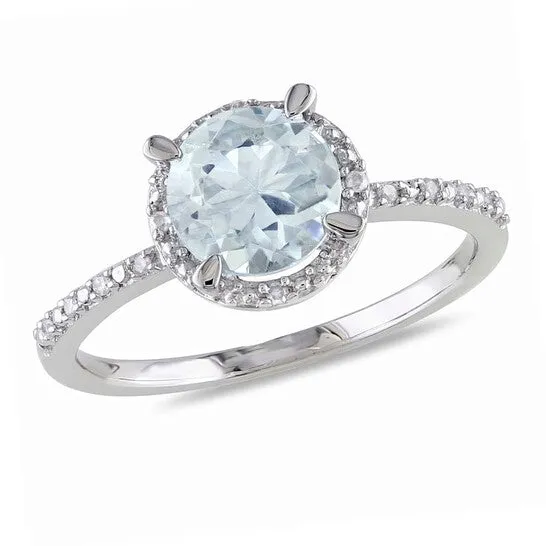 Rings JMS always Original Delmar Aquamarine and Diamond Accent Halo Ring in Sterling Silver Rings JMS always Original Delmar Aquamarine and Diamond Accent Halo Ring in Sterling Silver