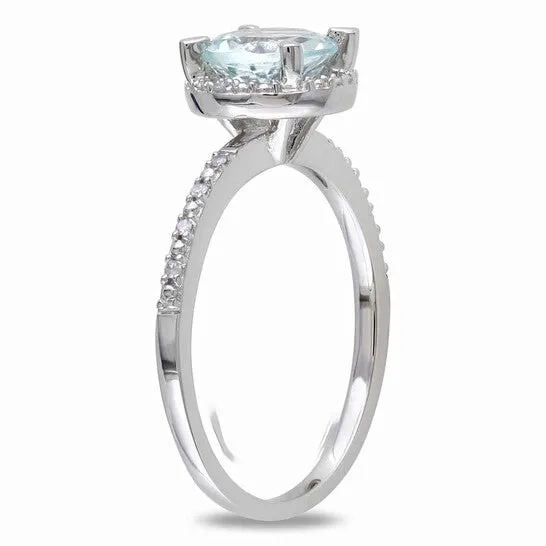 Rings JMS always Original Delmar Aquamarine and Diamond Accent Halo Ring in Sterling Silver Rings JMS always Original Delmar Aquamarine and Diamond Accent Halo Ring in Sterling Silver