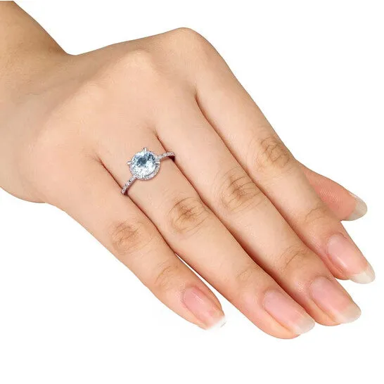 Rings JMS always Original Delmar Aquamarine and Diamond Accent Halo Ring in Sterling Silver Rings JMS always Original Delmar Aquamarine and Diamond Accent Halo Ring in Sterling Silver