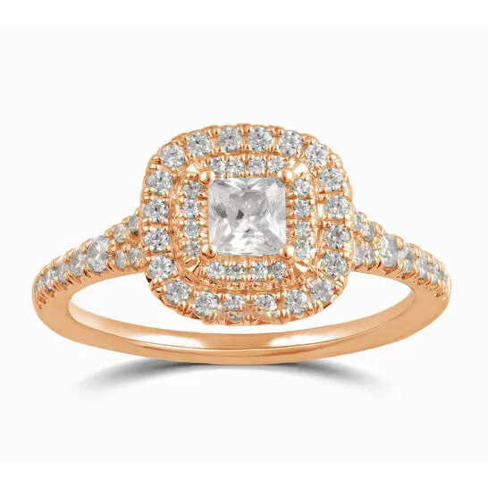 Rings JMS always Original DiamondMuse 138 cttw Rose Gold Plated Over Sterling Silver Square Swarovski Double Halo Diamond Engagement Ring Rings JMS always Original DiamondMuse 138 cttw Rose Gold Plated Over Sterling Silver Square Swarovski Double Halo Diamond Engagement Ring