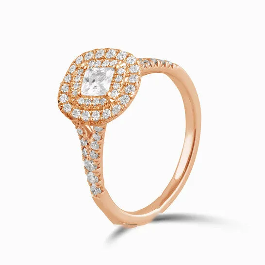 Rings JMS always Original DiamondMuse 138 cttw Rose Gold Plated Over Sterling Silver Square Swarovski Double Halo Diamond Engagement Ring