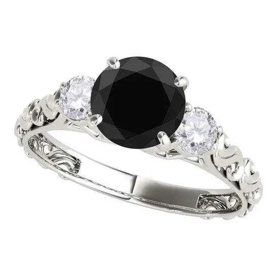 Rings Original Maulijewels 105 Carat Black White Diamond Three Stone Engagement Ring For Women In 18K Solid White Gold JMS always Rings Original Maulijewels 105 Carat Black White Diamond Three Stone Engagement Ring For Women In 18K Solid White Gold JMS always