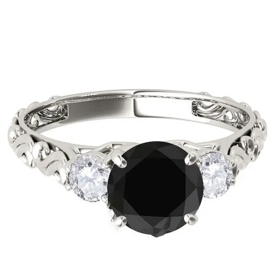 Rings Original Maulijewels 105 Carat Black White Diamond Three Stone Engagement Ring For Women In 18K Solid White Gold JMS always Rings Original Maulijewels 105 Carat Black White Diamond Three Stone Engagement Ring For Women In 18K Solid White Gold JMS always