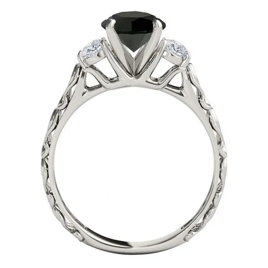 Rings Original Maulijewels 105 Carat Black White Diamond Three Stone Engagement Ring For Women In 18K Solid White Gold JMS always Rings Original Maulijewels 105 Carat Black White Diamond Three Stone Engagement Ring For Women In 18K Solid White Gold JMS always