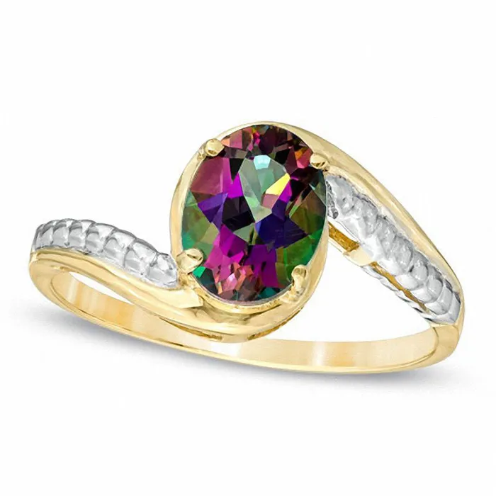 Rings Oval Mystic Fire Topaz Ring in Solid 10K Yellow Gold Goldia