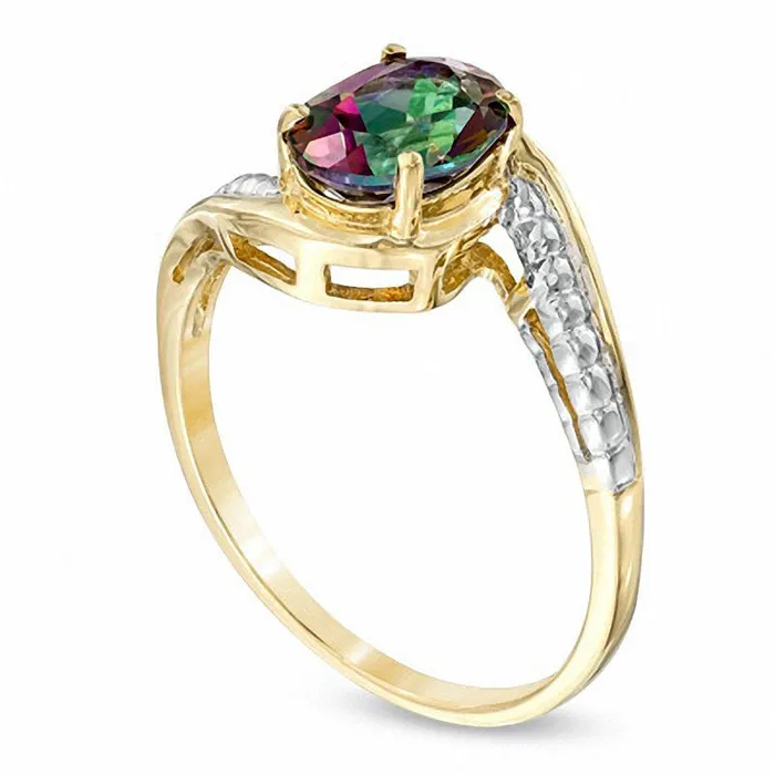 Rings Oval Mystic Fire Topaz Ring in Solid 10K Yellow Gold Goldia Rings Oval Mystic Fire Topaz Ring in Solid 10K Yellow Gold Goldia