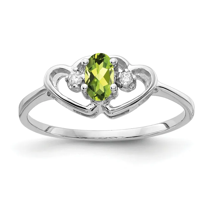 Rings Solid 14k White Gold 5x3mm Oval Simulated Peridot AA CZ Ring Goldia