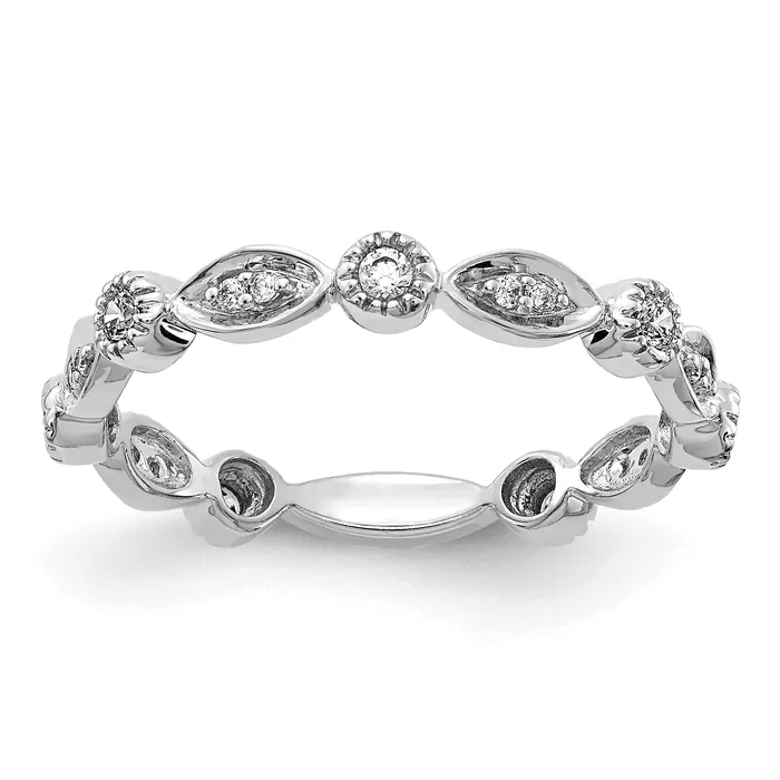 Rings Solid 14k White Gold Simulated CZ Fancy Band Goldia