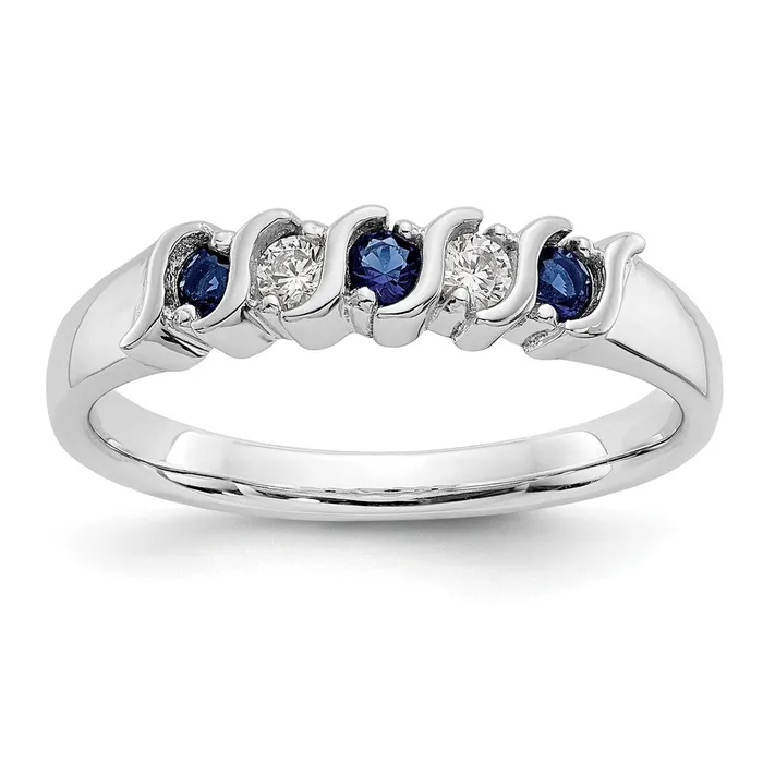Rings Solid 14k White Gold Simulated CZ wSimulated Sapphire Band Goldia