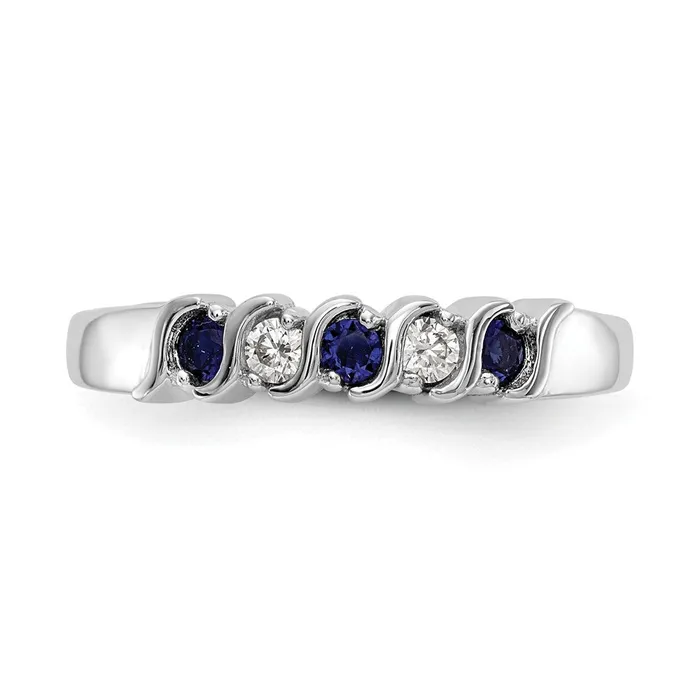 Rings Solid 14k White Gold Simulated CZ wSimulated Sapphire Band Goldia