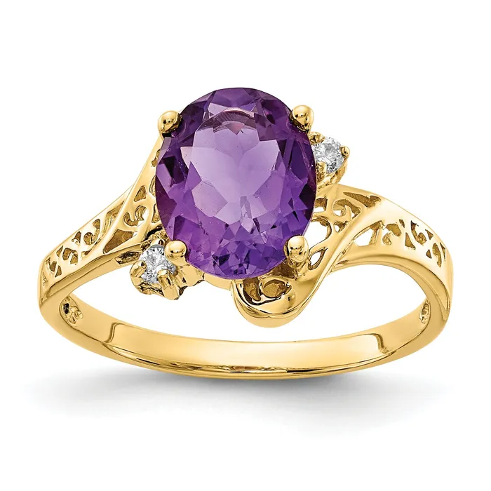 Rings Solid 14k Yellow Gold 9x7mm Oval Simulated Amethyst AA CZ Ring Goldia Rings Solid 14k Yellow Gold 9x7mm Oval Simulated Amethyst AA CZ Ring Goldia