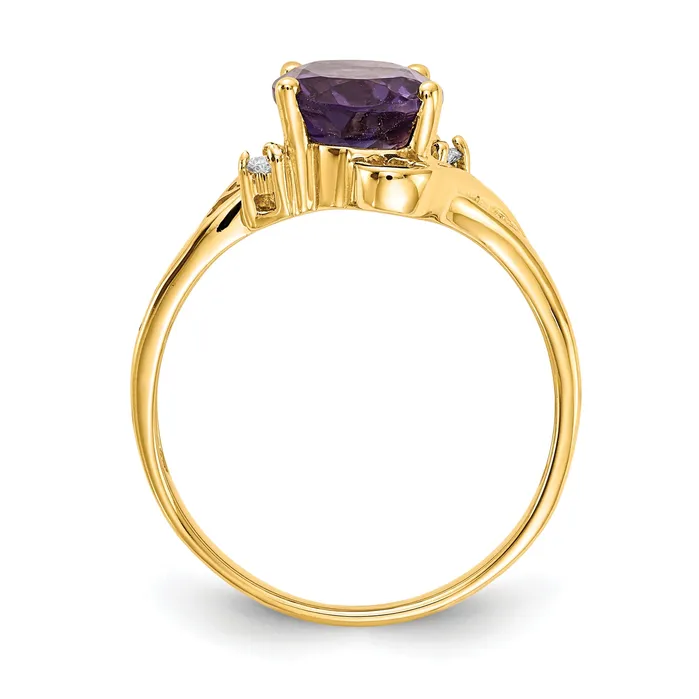 Rings Solid 14k Yellow Gold 9x7mm Oval Simulated Amethyst AA CZ Ring Goldia