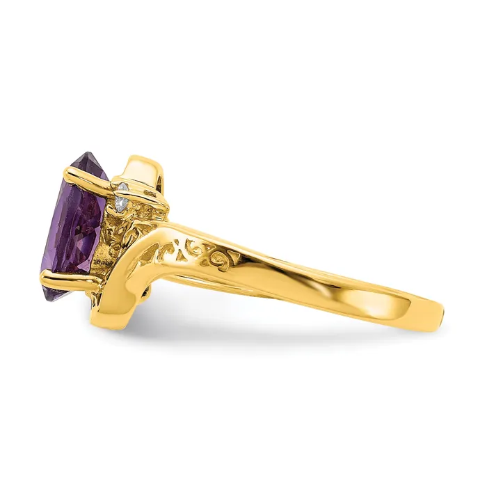 Rings Solid 14k Yellow Gold 9x7mm Oval Simulated Amethyst AA CZ Ring Goldia